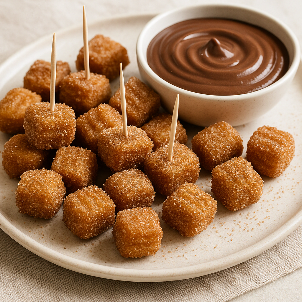 Mini Churro Bites with Chocolate Hazelnut Dipping Sauce