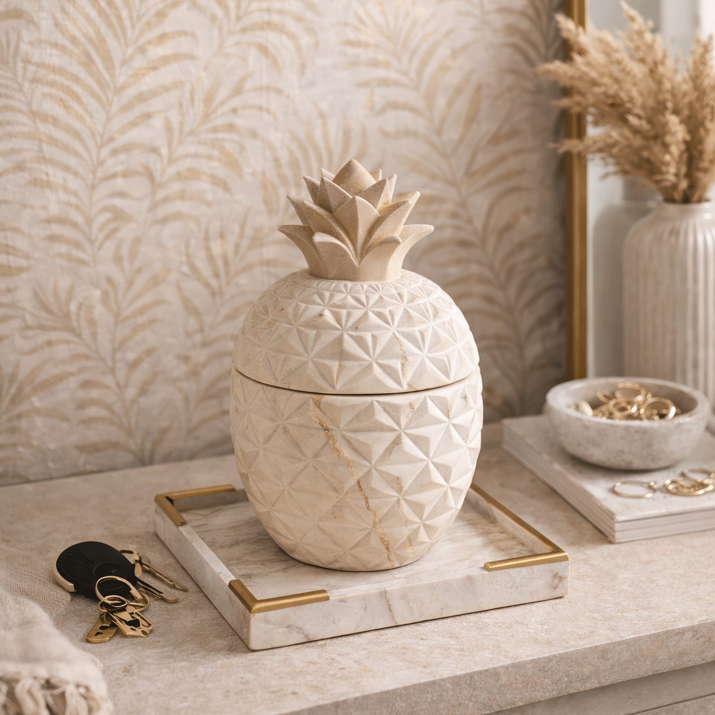 Sculptural Pineapple Candle – Marble Decorative Vessel