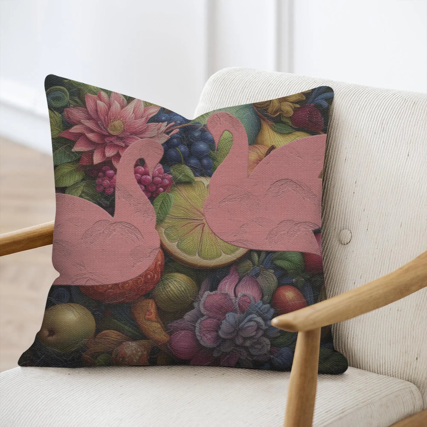Soft Fruit and Floral Decorative Throw Pillow for Couch, 17" X 18" - Peach X Pearl Co.