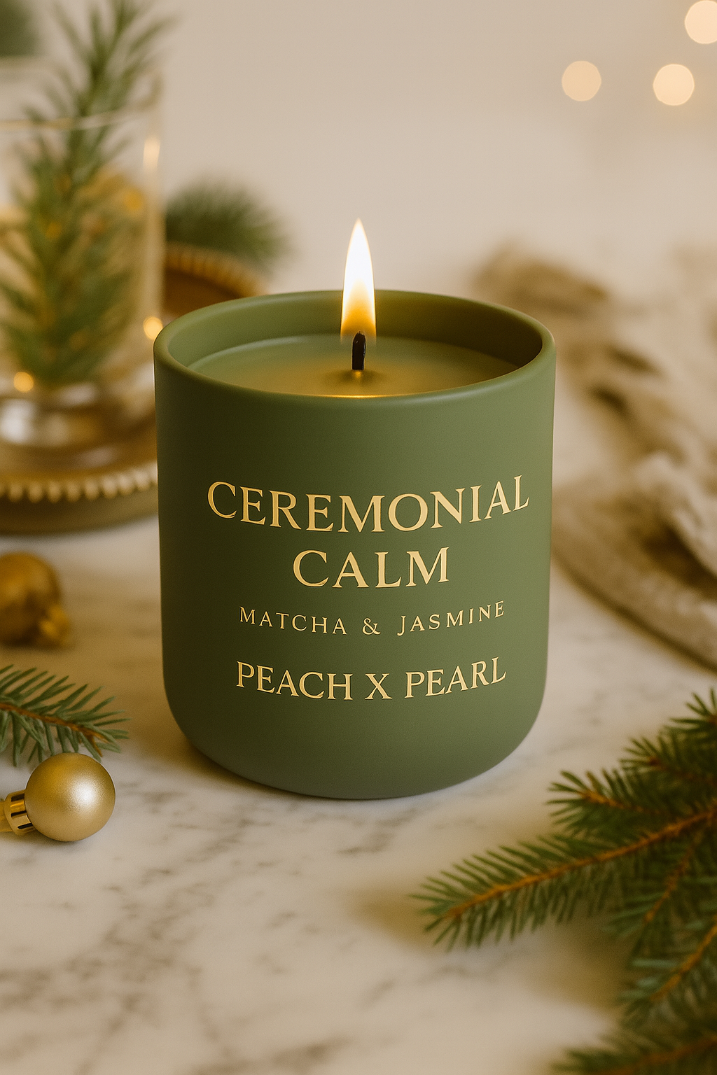 Matcha & Jasmine Christmas Candle – Elegant Holiday Gift