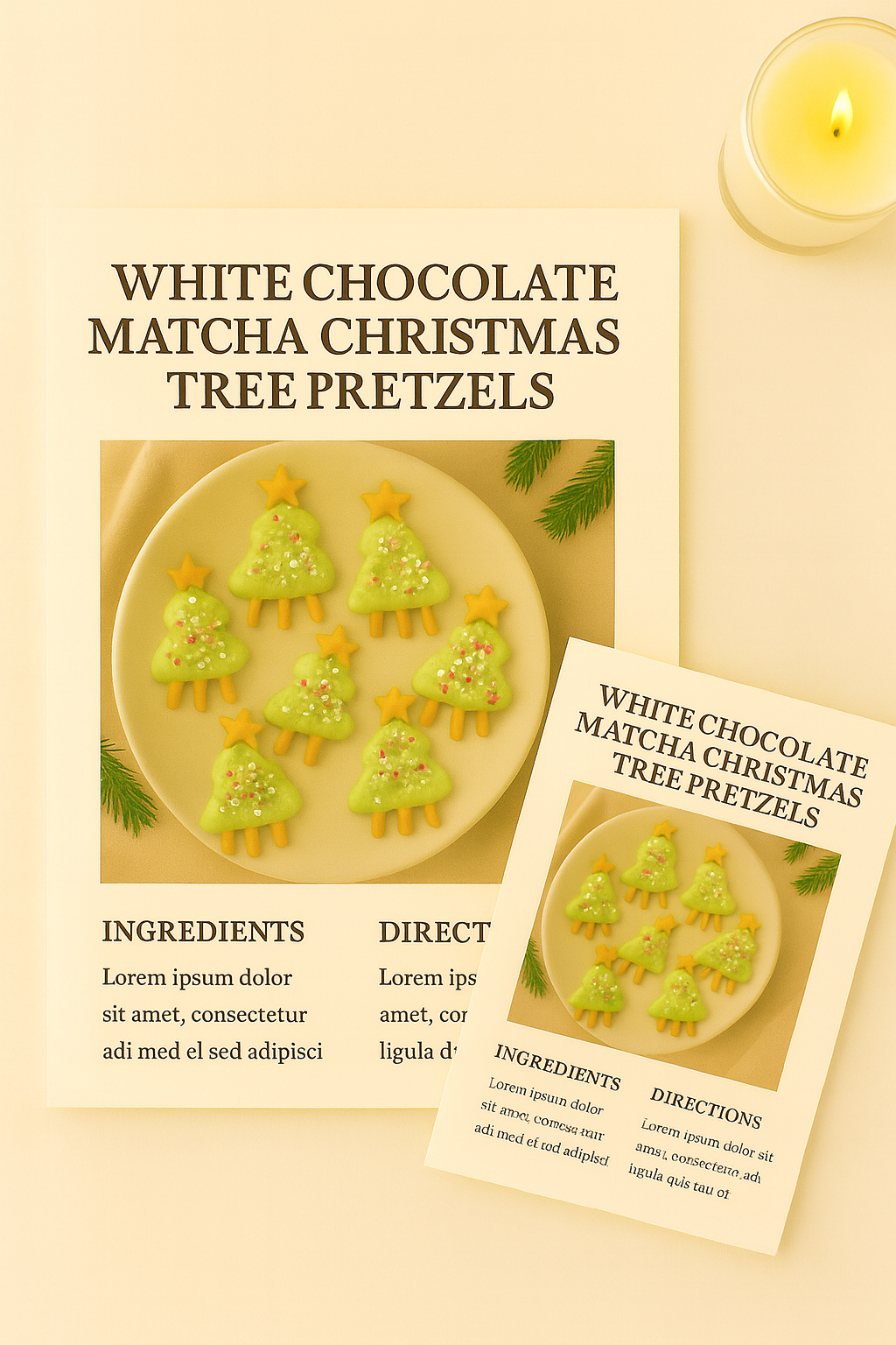 White Chocolate Matcha Christmas Tree Pretzels – Holiday Recipe Card