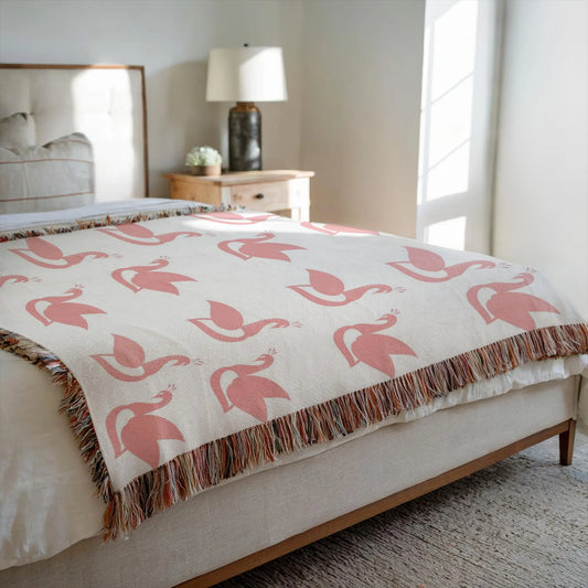 Jacquard Swan Throw Blanket, 50" X 60" - Peach X Pearl Co.