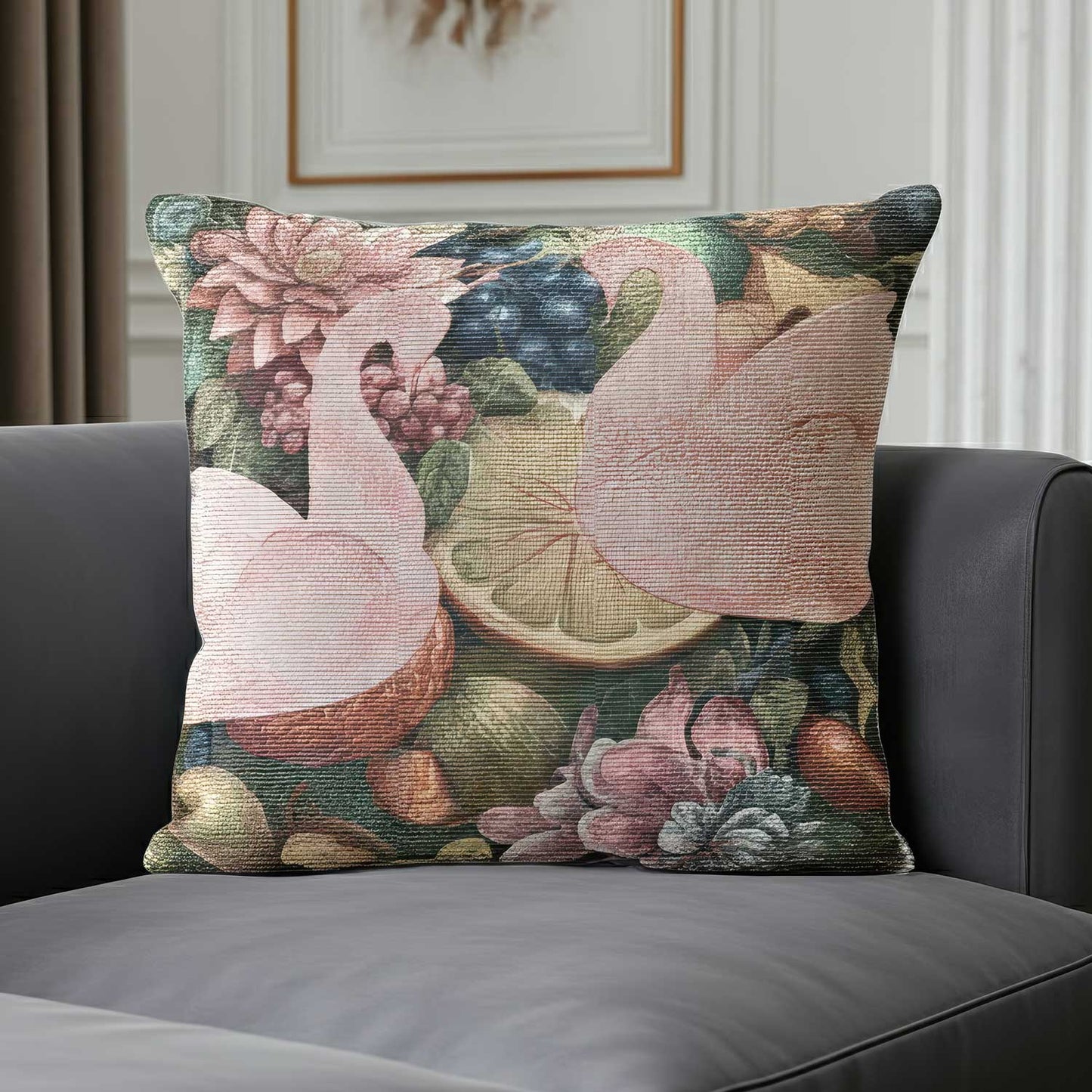 Soft Fruit and Floral Decorative Throw Pillow for Couch, 17" X 18"