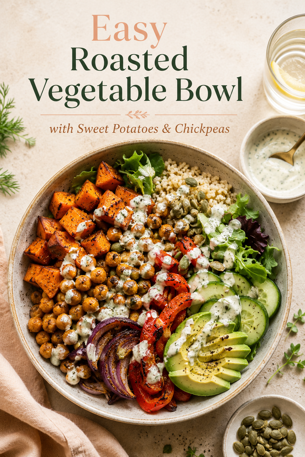Easy Roasted Vegetable Bowl Recipe with Sweet Potatoes & Chickpeas