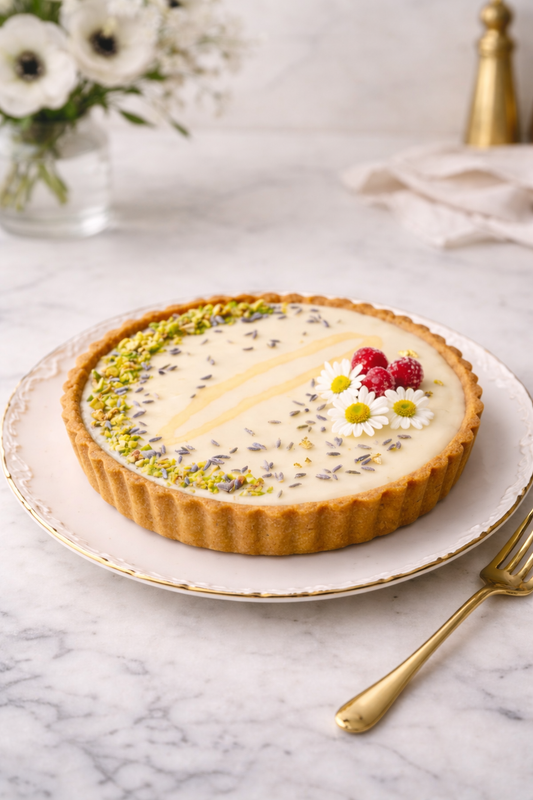 Lavender Honey Pistachio Tart with White Chocolate Ganache (Elegant Bakery-Style Dessert)