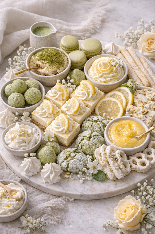 Elegant Matcha & Lemon Dessert Board (A Beautiful Hosting Idea for Gatherings)
