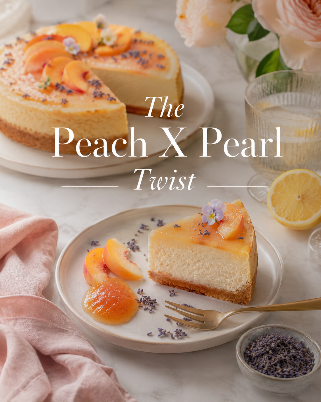 Lemon Lavender Cheesecake with a Peach X Pearl Twist