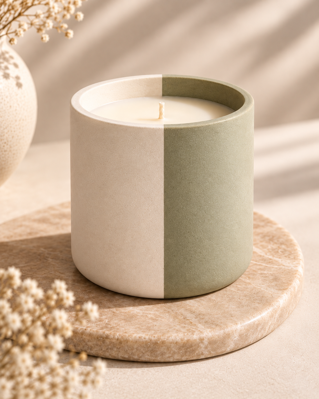 Introducing the Peach X Pearl Two-Tone Stone Candle