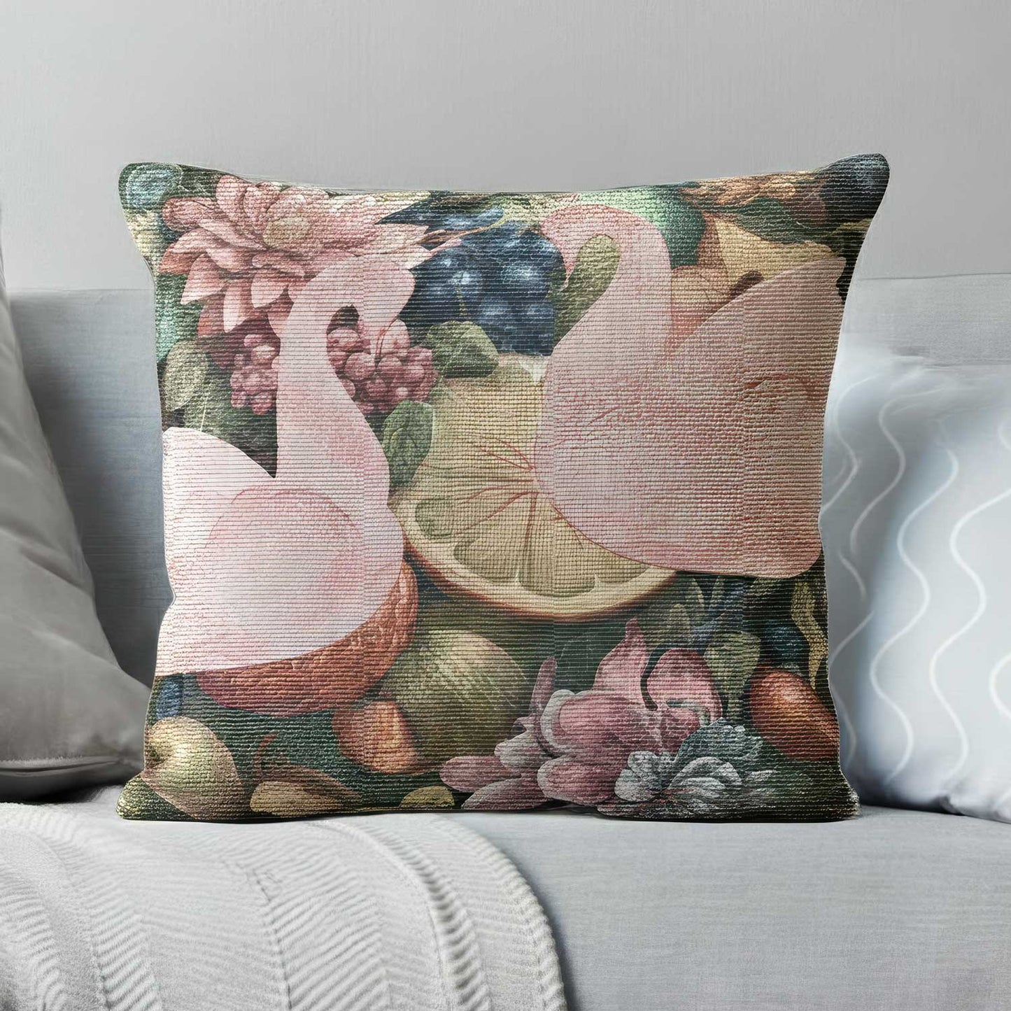 Soft Fruit and Floral Decorative Throw Pillow for Couch, 17" X 18"
