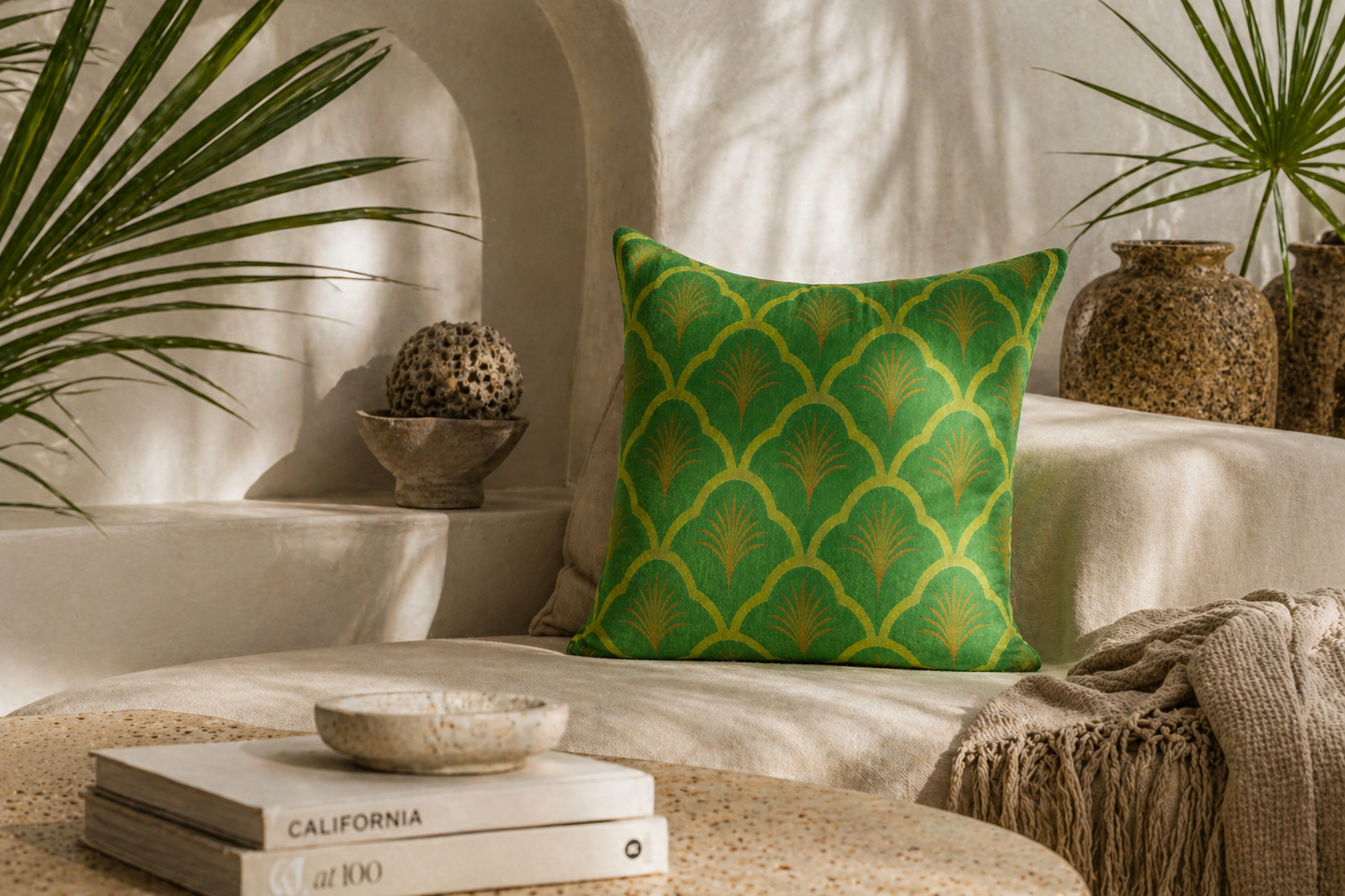 Palmette Cushion – Verde Palm Breeze (17 x 18 in)