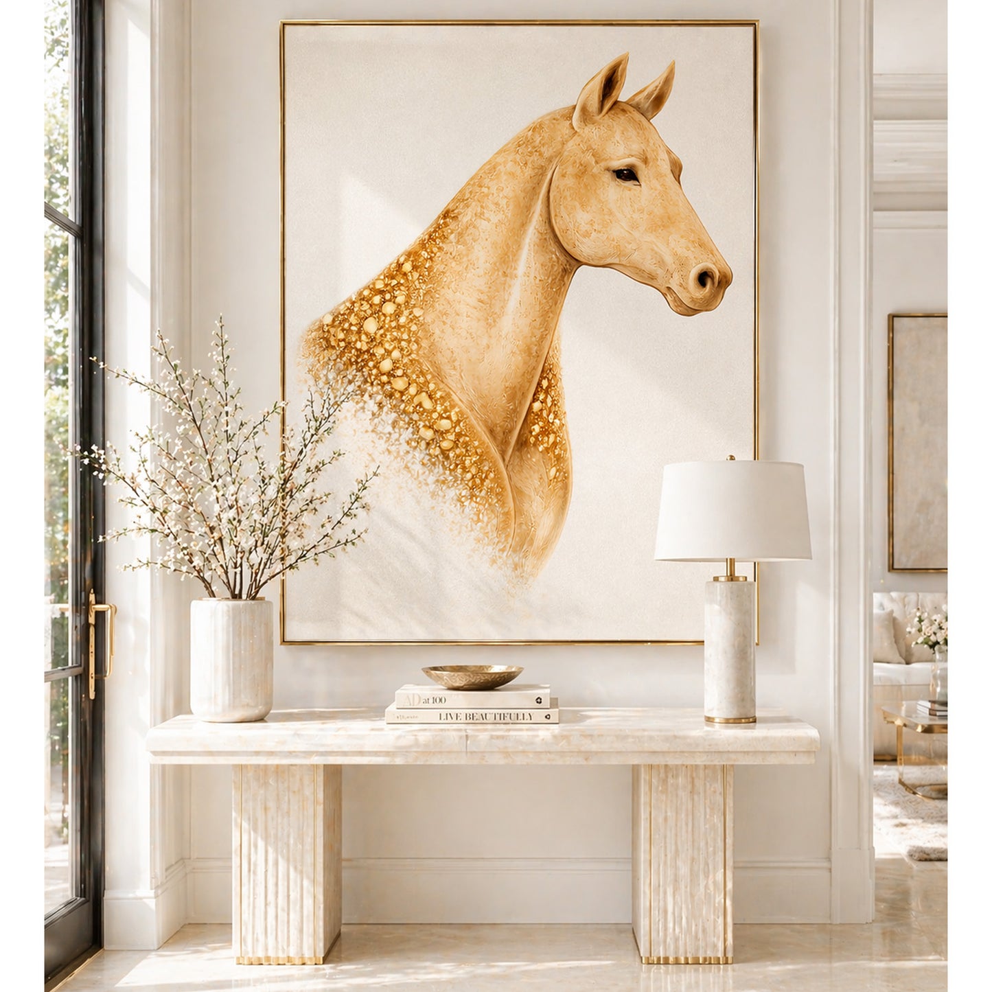 Equine Portrait Fine Art Print with Gold Leaf – Archival Cotton Rag (30 x 40 in)