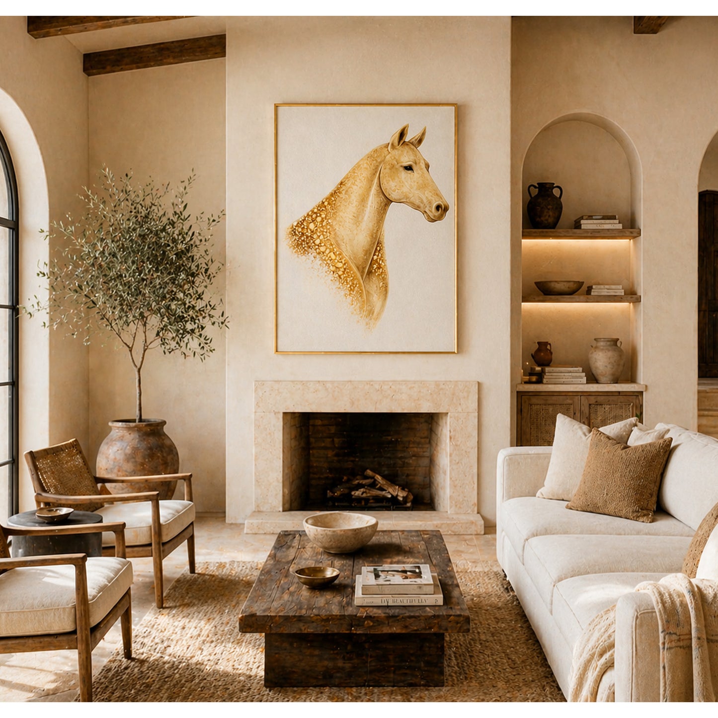 Equine Portrait Fine Art Print with Gold Leaf – Archival Cotton Rag (30 x 40 in)