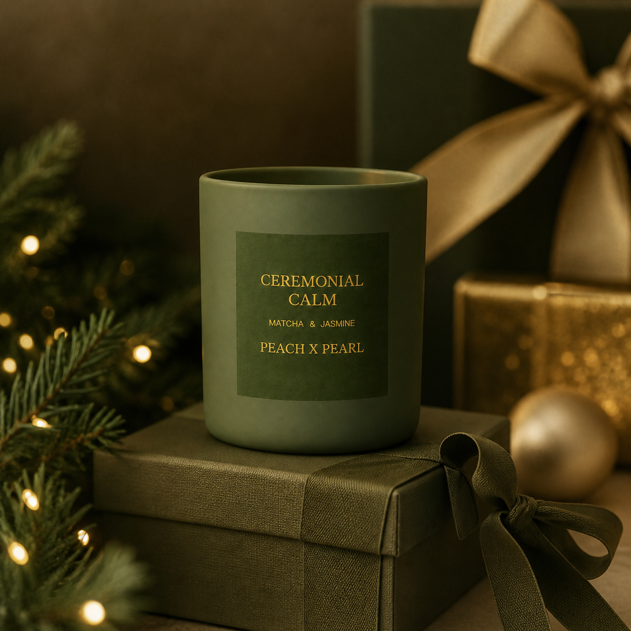 Matcha & Jasmine Christmas Candle – Elegant Holiday Gift