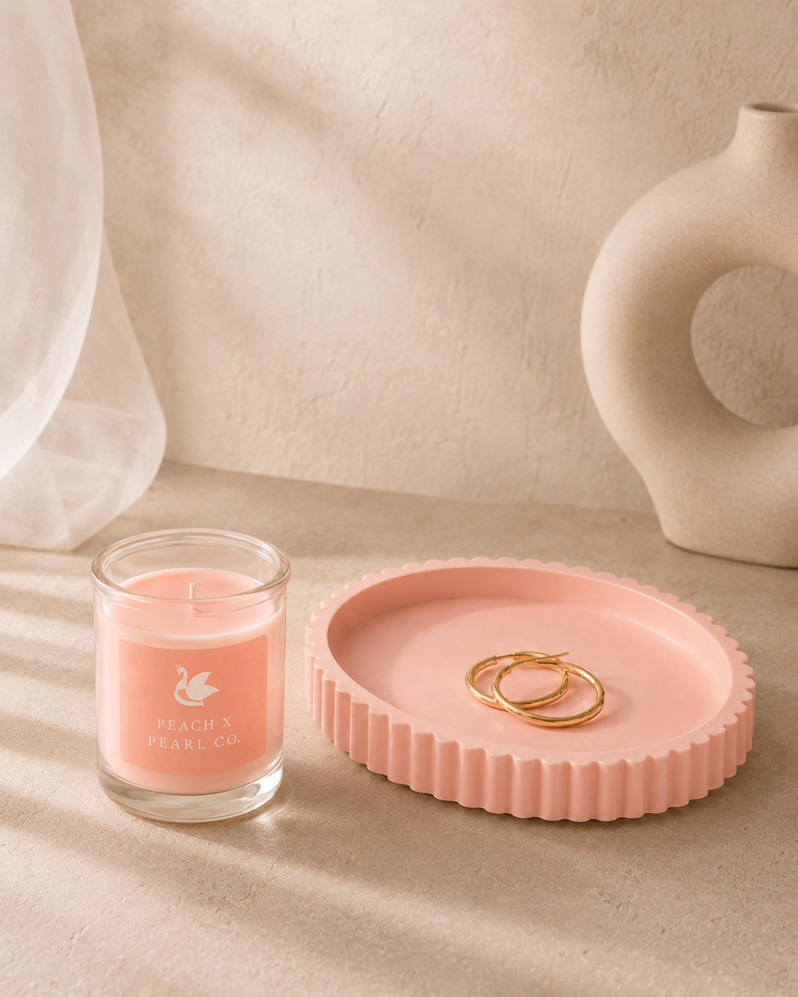 Peach X Pearl Blush Candle & Scalloped Catchall Set