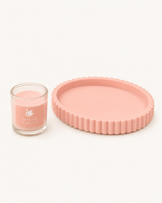 Peach X Pearl Blush Candle & Scalloped Catchall Set