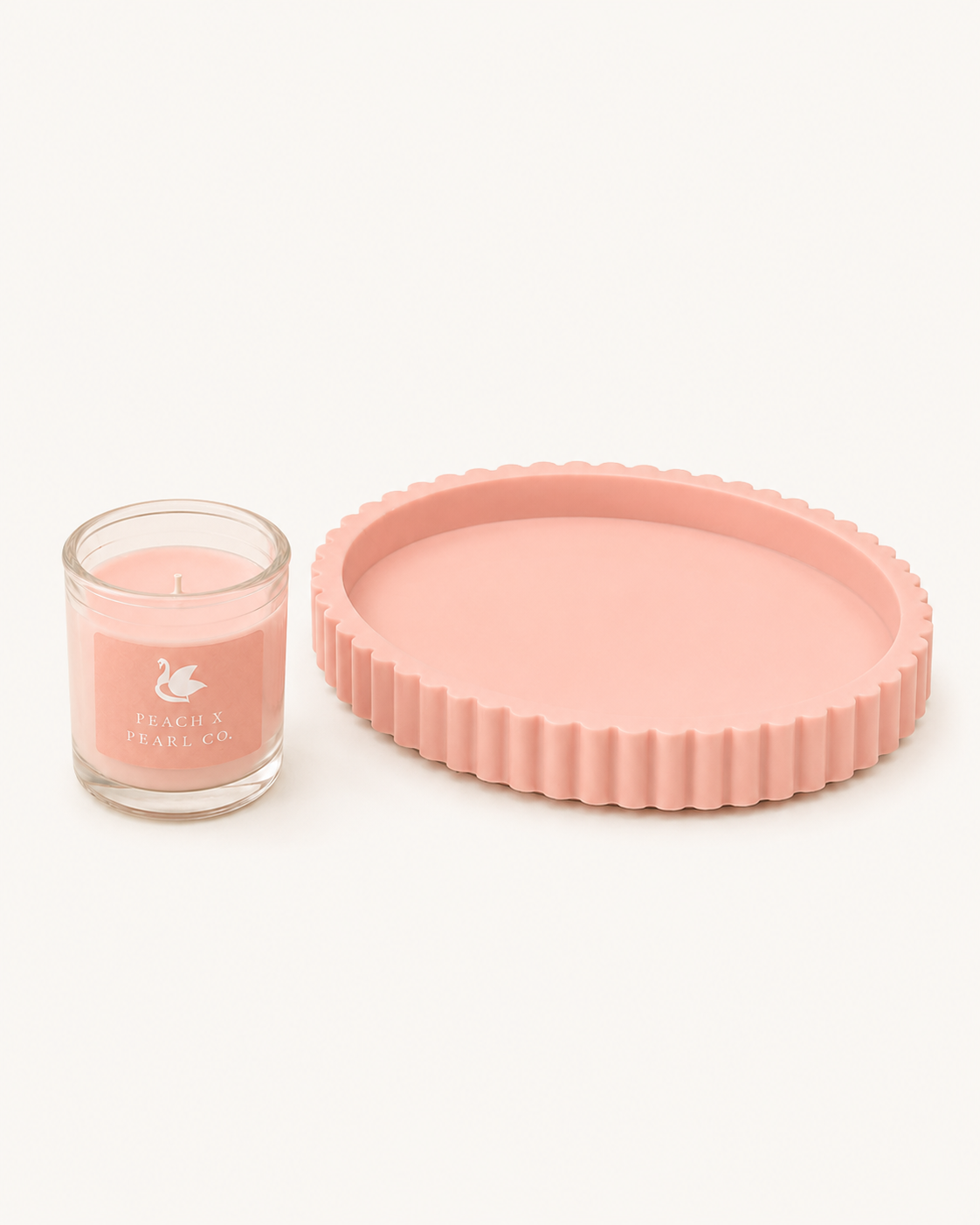 X Blush Candle & Scalloped Stone Catchall Set