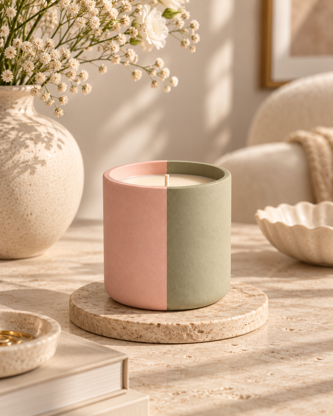 Peach X Pearl Two-Tone Stone Candle
