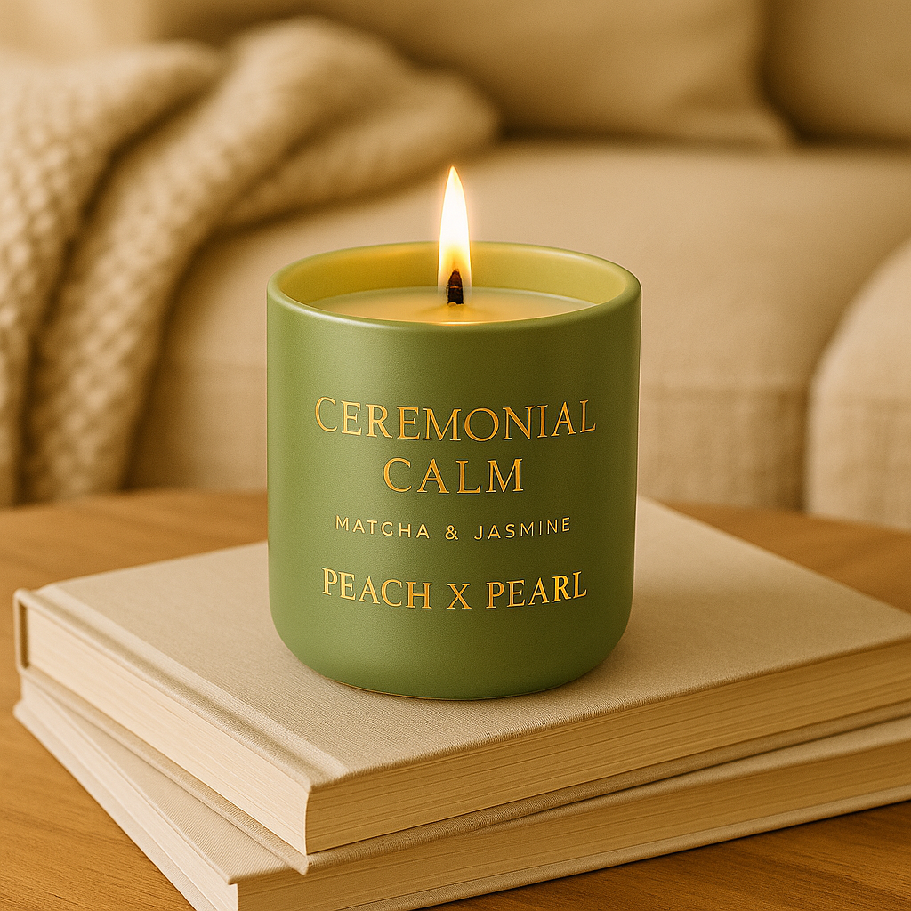 Holiday Gift Set: Ceremonial Calm Candle, 12 oz + Peach X Pearl Recipe Book