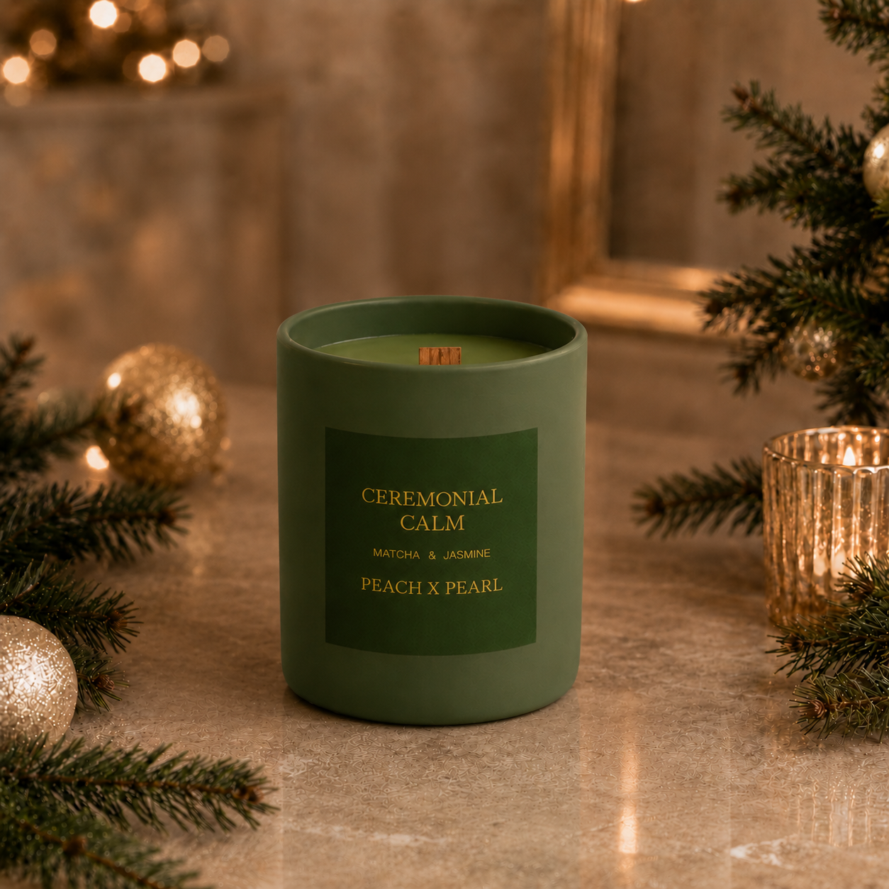 Holiday Gift Set: Ceremonial Calm Candle, 12 oz + Peach X Pearl Recipe Book