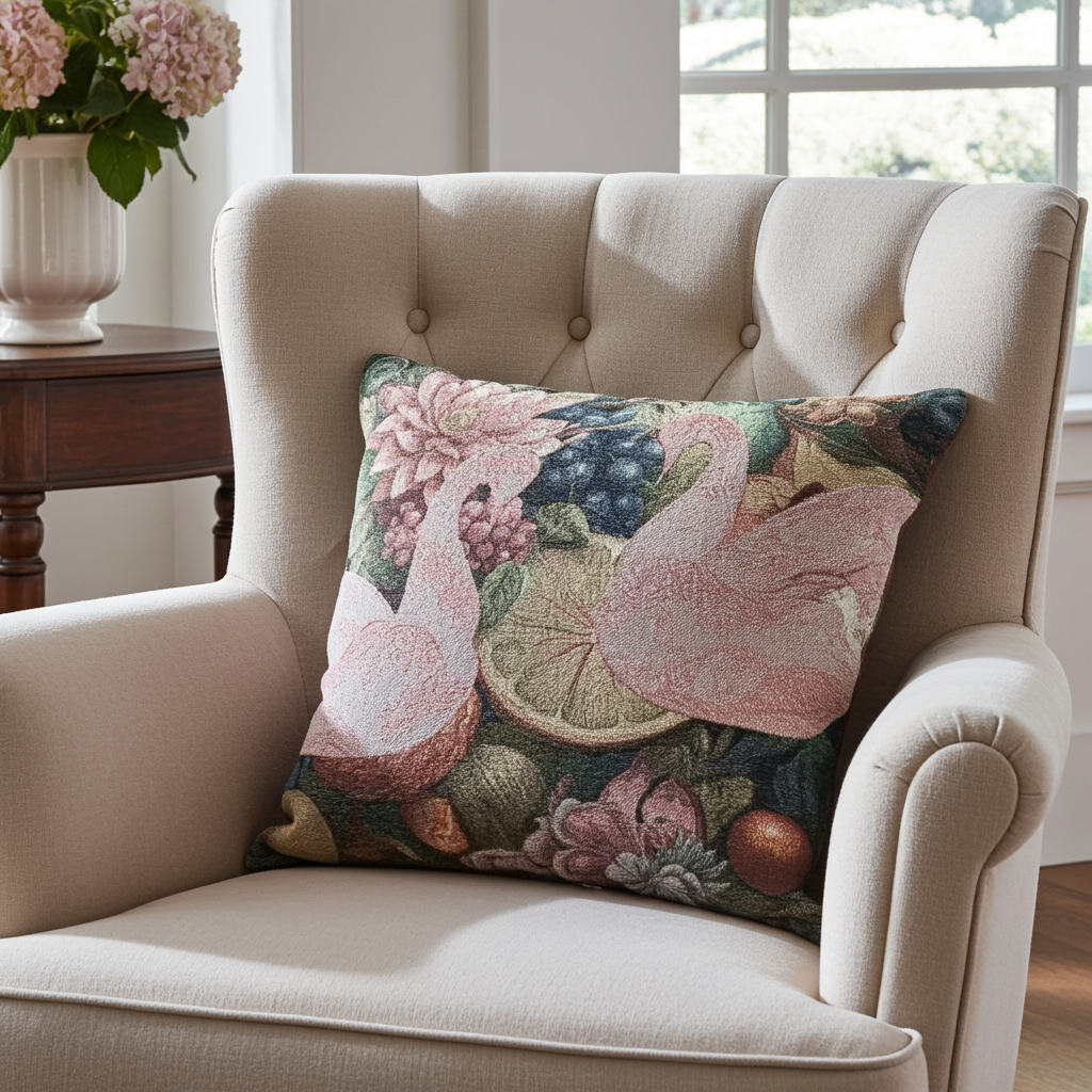 Soft Fruit and Floral Decorative Throw Pillow for Couch, 17" X 18"