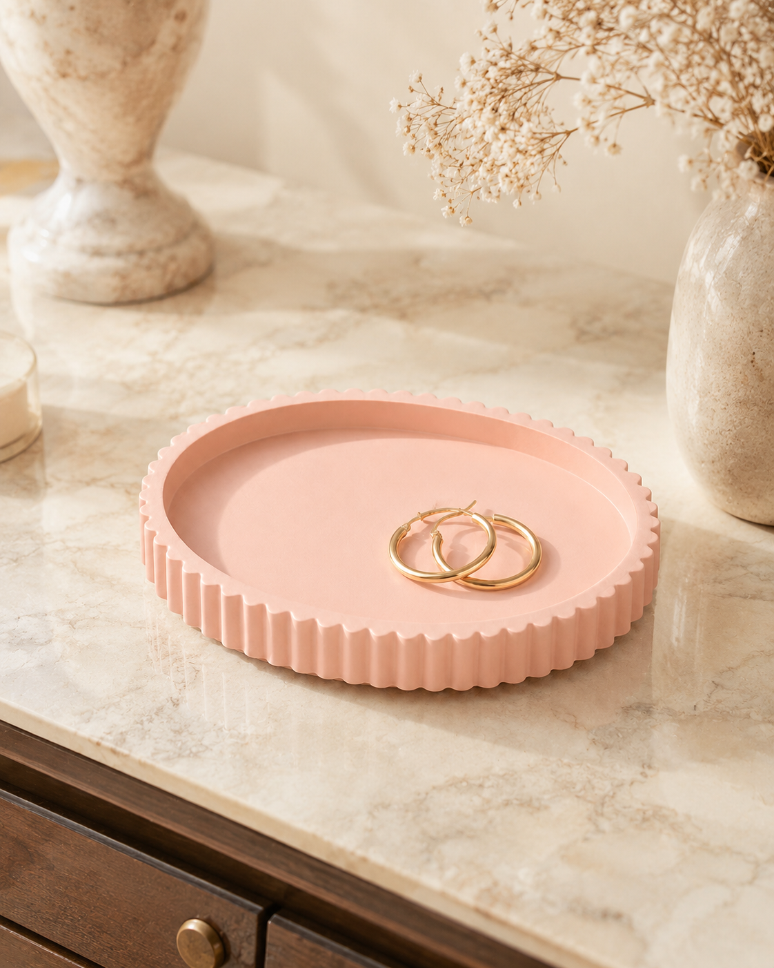 Peach X Pearl Scalloped Stone Catchall — Blush