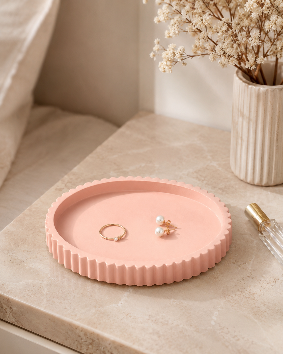 Peach X Pearl Scalloped Stone Catchall — Blush