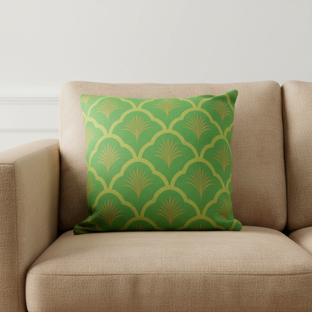 Palmette Cushion – Verde Palm Breeze (17 x 18 in)