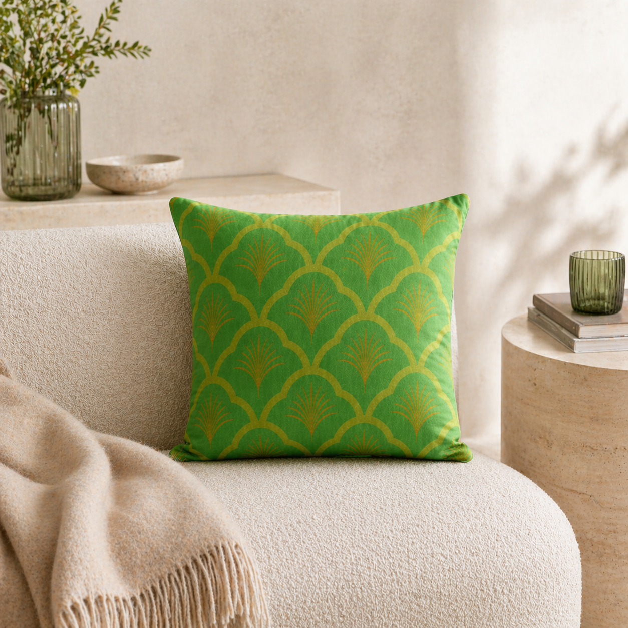 Palmette Cushion – Verde Palm Breeze (17 x 18 in)