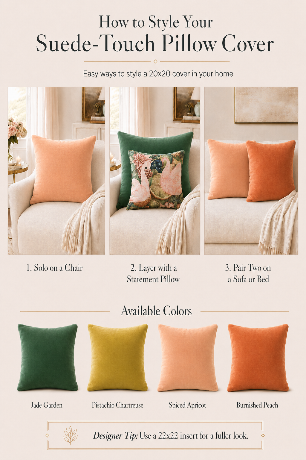 Color-Rich Suede-Touch Pillow Cover, 20x20